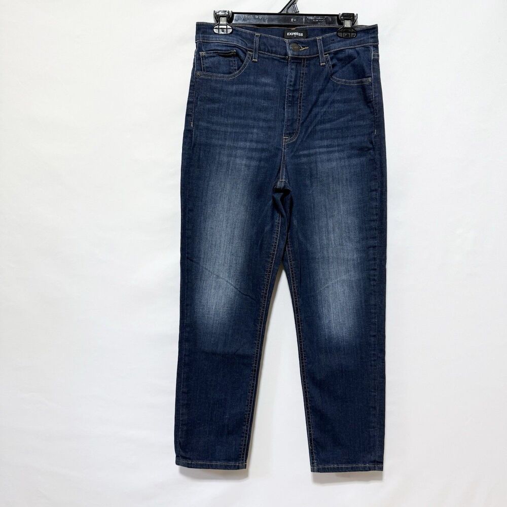 EXPRESS Jeans Womens 8 Regular Blue Straight Ankle High Rise Dark Wash Denim